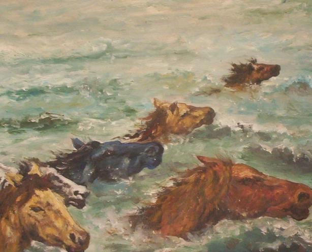 Chevaux nageant (1) - Marie Noëlle Archambault - Cliquer pour afficher en grand