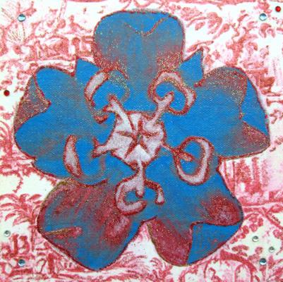 Fleur sur toile de Jouy rouge - Alfeo