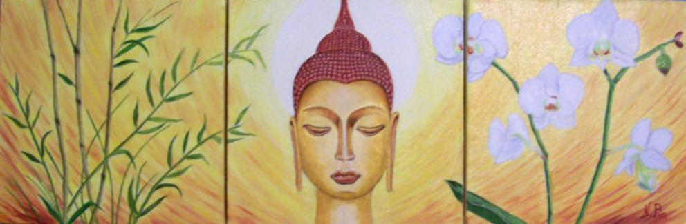 Spiritualité : Bouddha vers la lumière (tryptique) - Nicole Pin - Cliquer pour afficher en grand