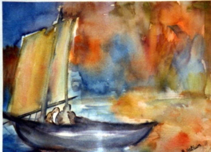 le bateau à l'aube (inspiration) - Roselyne Halluin - Cliquer pour afficher en grand