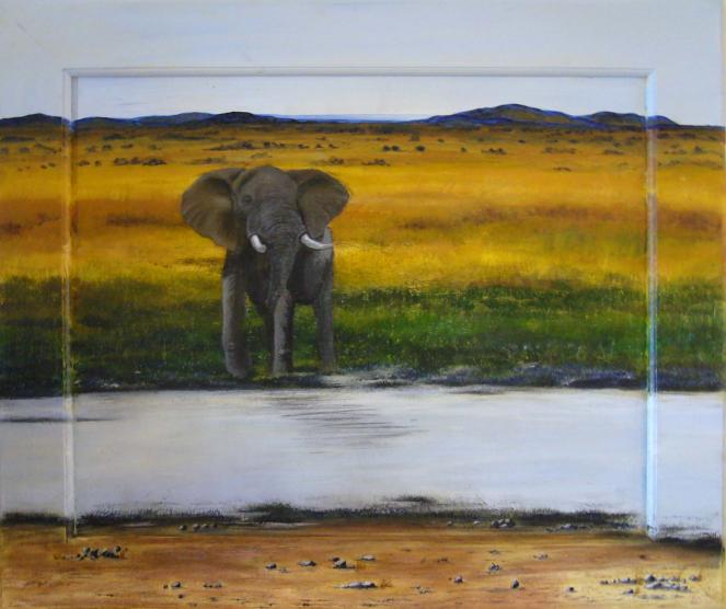 Eléphant au bord de la rivière - Séverine Antoniotti - Cliquer pour afficher en grand