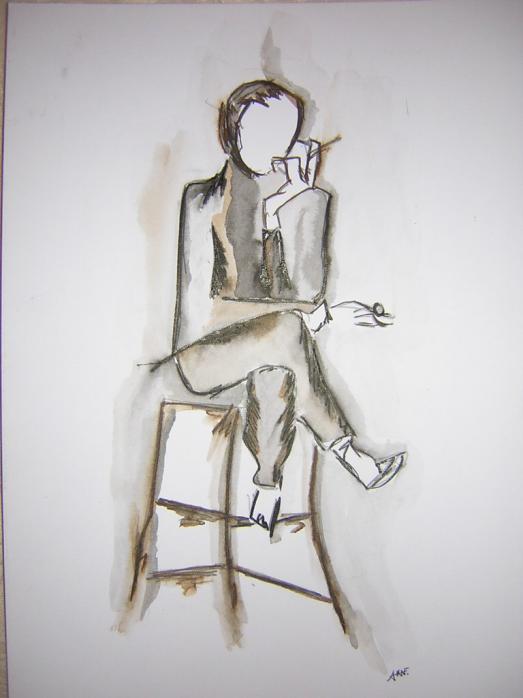femme assise à la cigarette - T. X.