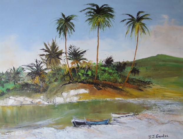 Plage aux palmiers... - Jean Jacques Gautier - Cliquer pour afficher en grand