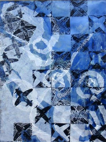 Avions damier bleu sur volutes - Alessandra Carlier-Checchia