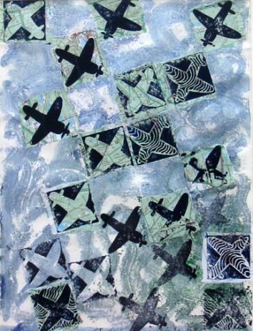 Avions bleus sur damier carte routière - Alessandra Carlier-Checchia