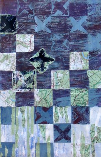 Avions sur damier en dégradé vert & bleu - Alessandra Carlier-Checchia