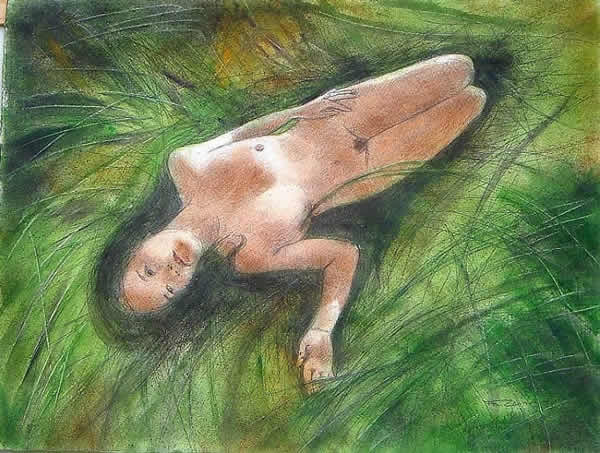 Couchée dans l'herbe - Fran Zainal - Cliquer pour afficher en grand