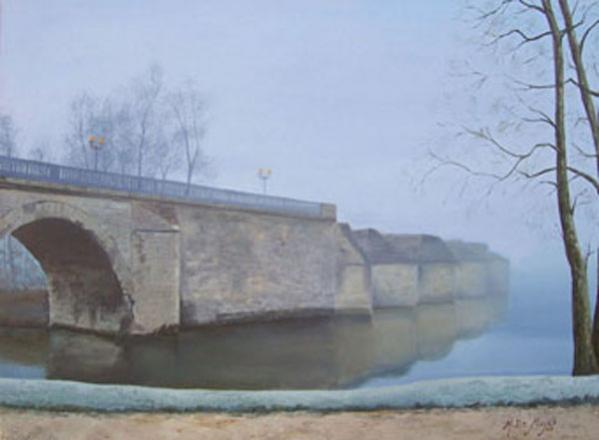 pont ancien de Poissy dans la brume - Michel de Ruyck - Cliquer pour afficher en grand