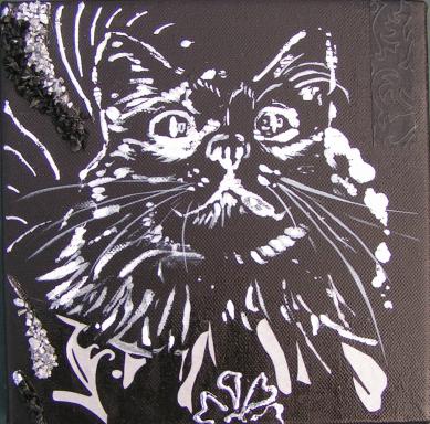 Chat et fleurs d'argent, triptyque 01 - Cynthia Guilpin