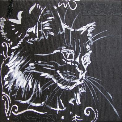 Chat et fleurs d'argent, triptyque 02 - Cynthia Guilpin