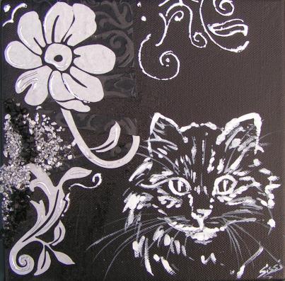 Chat et fleurs d'argent, triptyque 03 - Cynthia Guilpin