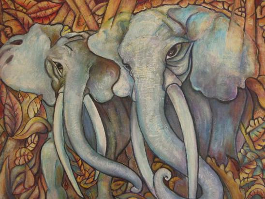 elephants bleus et rouges - Ozak
