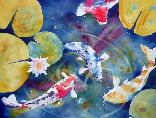 Carpes koi et nénuphars - André Méhu