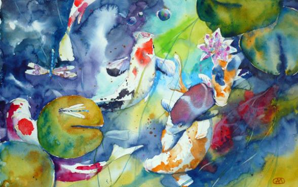 Carpes koi et demoiselles - André Méhu - Click to enlarge