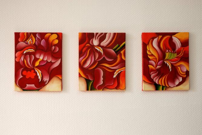 Tryptique d'iris couleurs chaudes - Christine Audoye - Click to enlarge