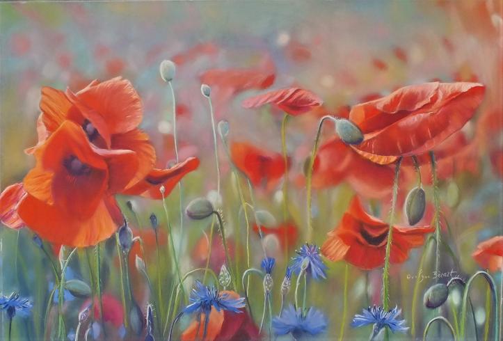 coquelicots bleuets - Evelyne Berart - Cliquer pour afficher en grand