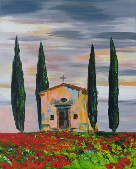 Chapelle toscane sous un ciel orageux - Christiane Sonney