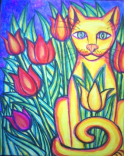 The cat with flowers - Stephane Cuny