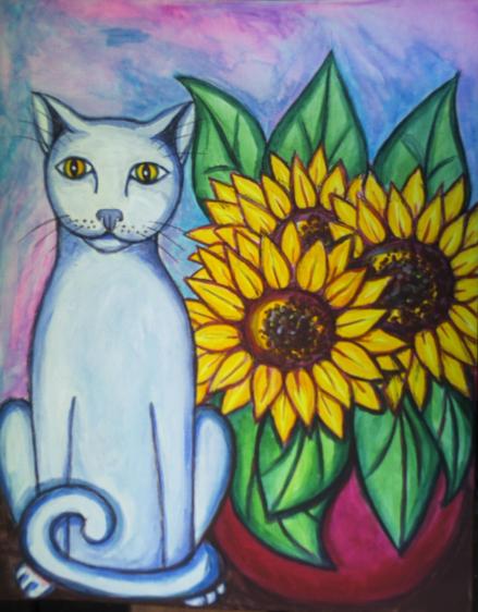 Chat aux tournesols - Stephane Cuny