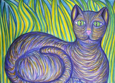 Chat bleu dans l'herbe - Stephane Cuny
