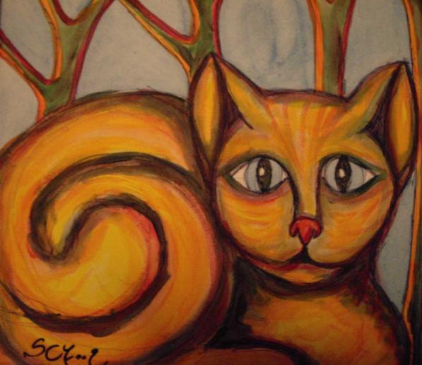 Triptyque Chat jaune 3 - Stephane Cuny - Cliquer pour afficher en grand