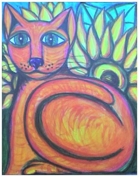 Le chat orange aux tournesols - Stephane Cuny