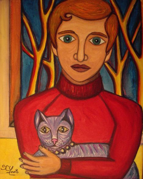 Jeune homme au chat - Stephane Cuny