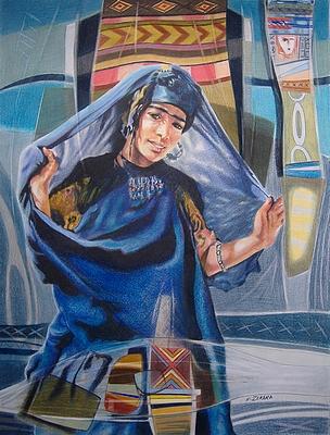 Jeune femme en bleu d'après Etienne Dinet - Noureddine ZEKARA