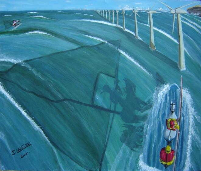 Don Quichotte et les éoliennes marines. - Jacky Laffitte - Click to enlarge