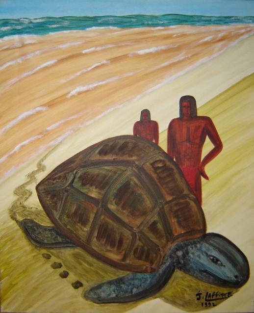 Guyane:indiens et tortues luth - Jacky Laffitte