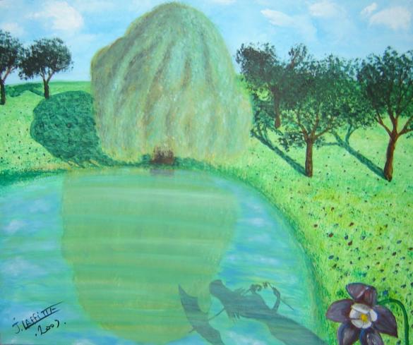 Saule pleureur et ancolies - Jacky Laffitte - Cliquer pour afficher en grand