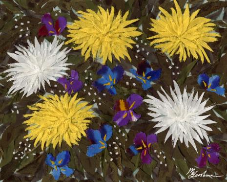 Chrysanthemums and Irises - Marina Gershman