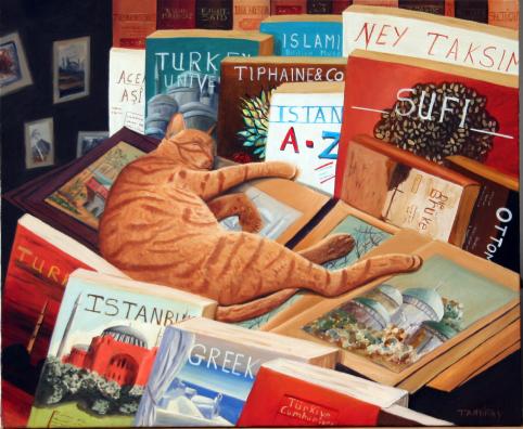 chat dormant parmi les livres - Franck Tanviray