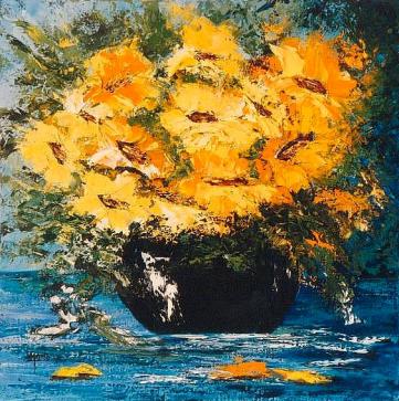 91 Bouquet jaune sur fond bleu - Geneviève Lagarde