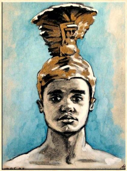 The self-portrait in an antique helmet - Andrey Epishin