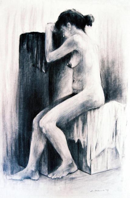 ''Woman leaning against a stand'' - Kyriakos Thouki