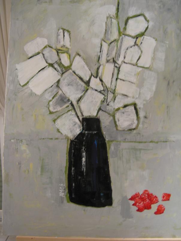 Fleurs blanches et framboises - André Martinez - Cliquer pour afficher en grand