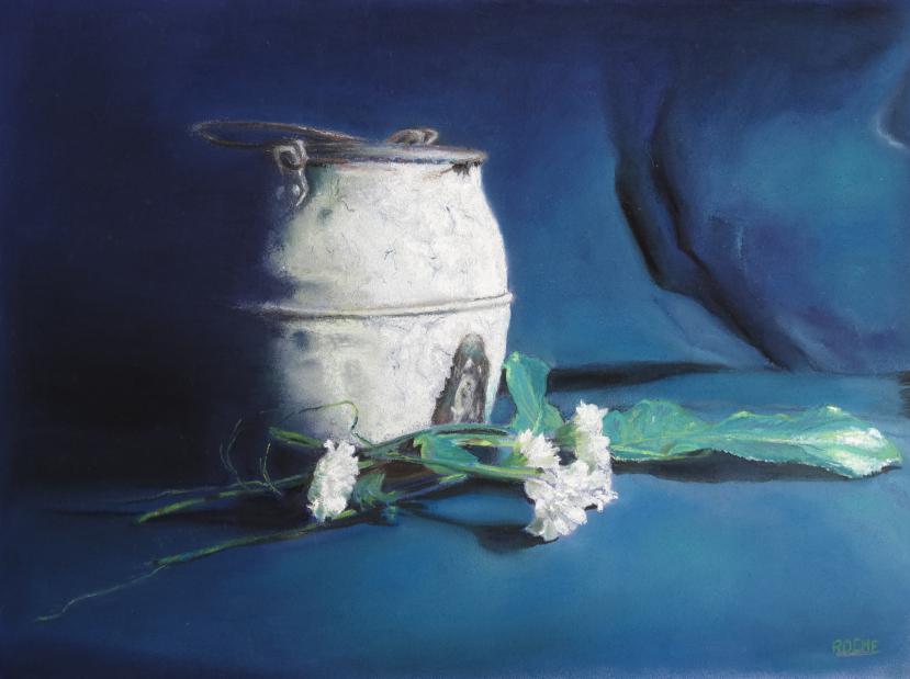 Pot blanc sur fond bleu - Alain Roche - Cliquer pour afficher en grand