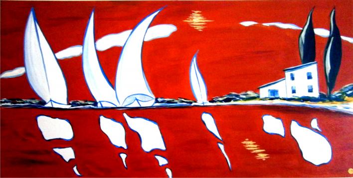 Trois voiles blanches sur l'étang de Thau - Claude Degret - Click to enlarge