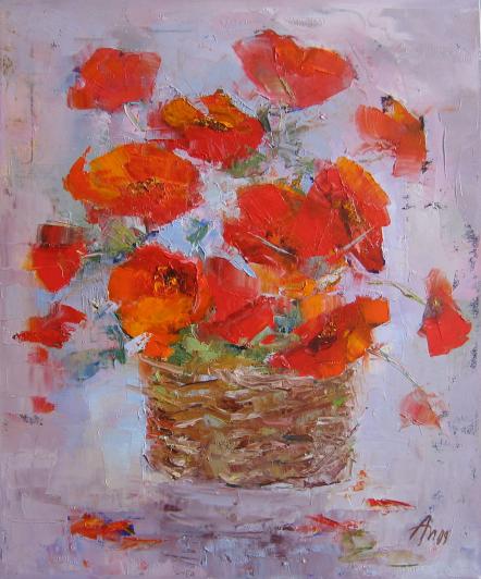 Poppies in Basket - Anna Medvedeva