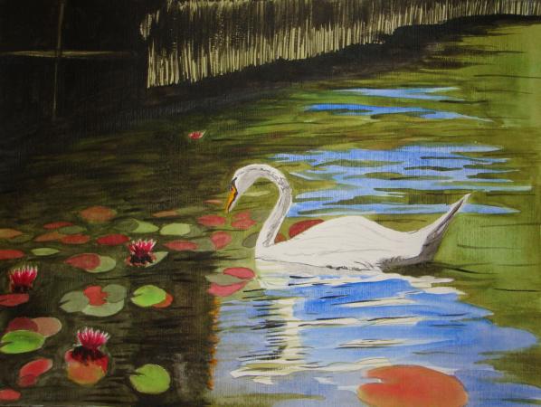 Cygne dans les nénuphars - Olivier Desmarest - Cliquer pour afficher en grand