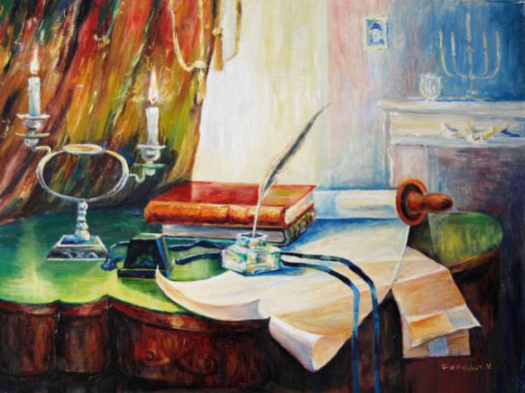Still-life with a candlestick. - Vera Gindinblat - Cliquer pour afficher en grand