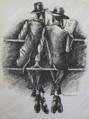 Behind studying Torah. A drawing. - Vera Gindinblat