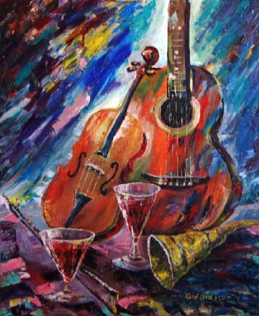 Still-life with a guitar and a violin. - Vera Gindinblat