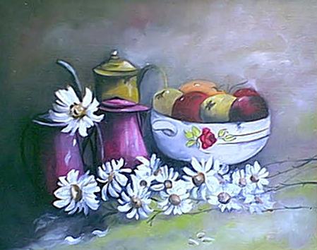 Les fruits et la cafetière - Françoise Martorel