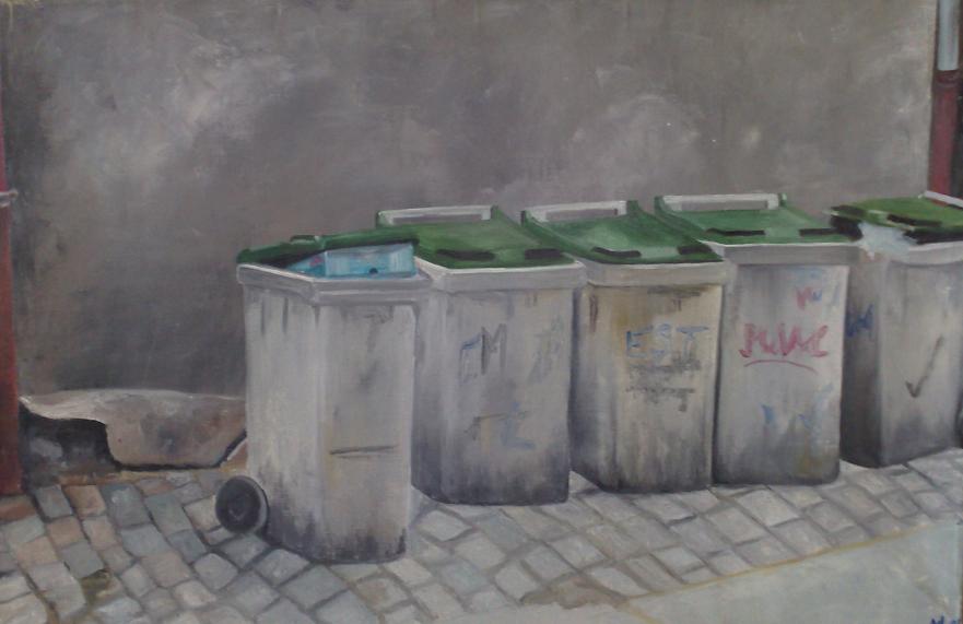 Rangée de poubelles - Adélaïde Daniel - Cliquer pour afficher en grand
