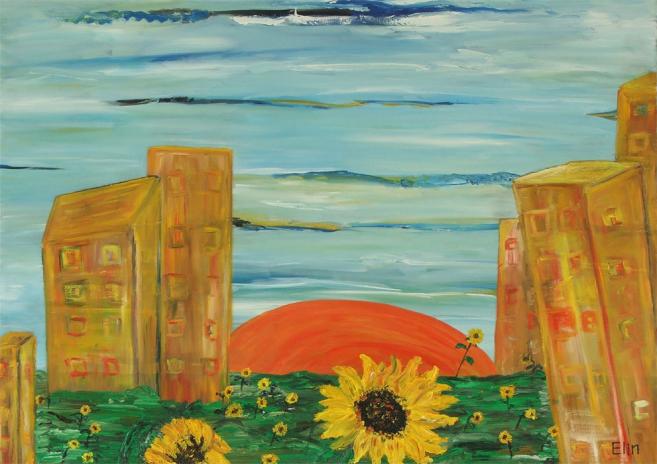 Landscape with sun #02 oil painting bogomolnik - Elin Bogomolnik - Click to enlarge