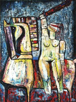 Lady and horse oil painting bogomolnik - Elin Bogomolnik