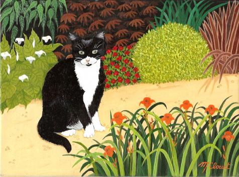 le chat au jardin - Martine Clouet