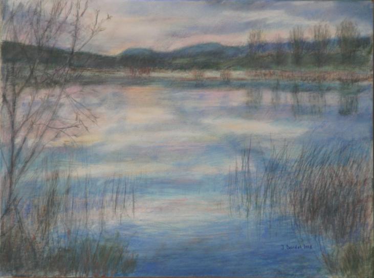 Crépuscule sur l'étang de Remoray 1 - Jacqueline Dardel-Kormann - Click to enlarge